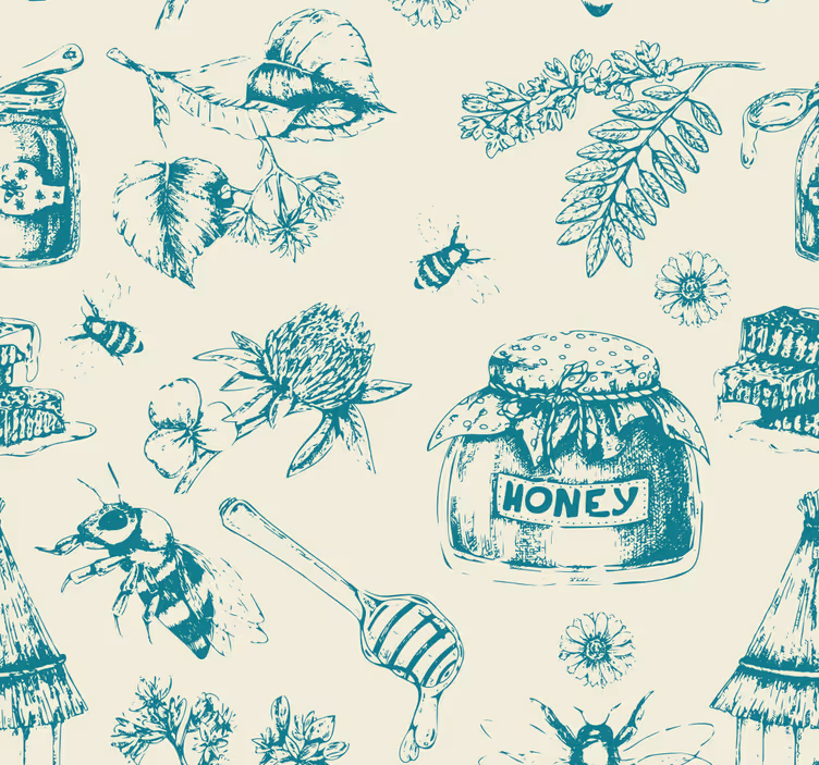 Toile fenêtre cuisine motif turquoise miel - TenStickers