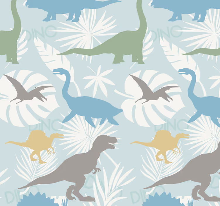 Toile fenêtre dinosaures motif de couleur pastel - TenStickers