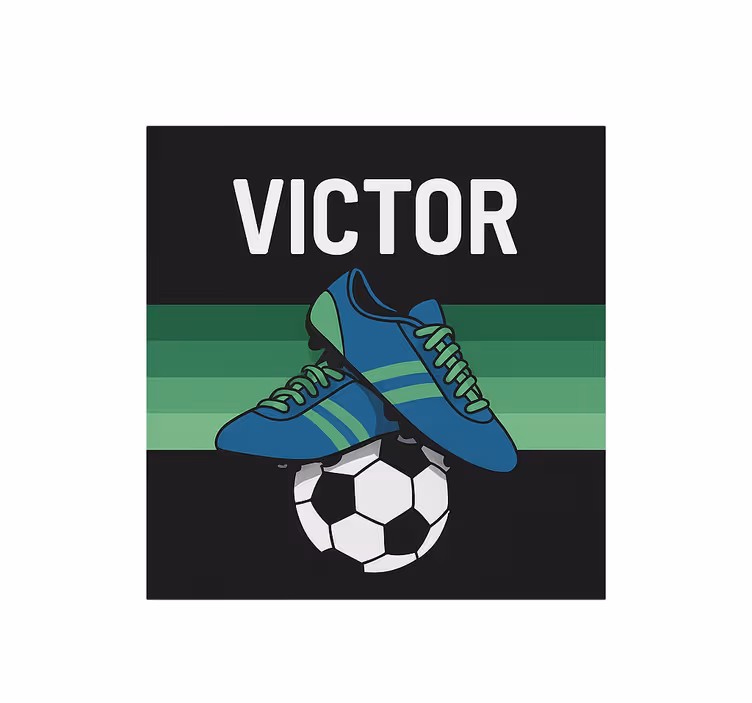 Toile fenêtre chambre enfant chaussures de football avec nom - TenStickers