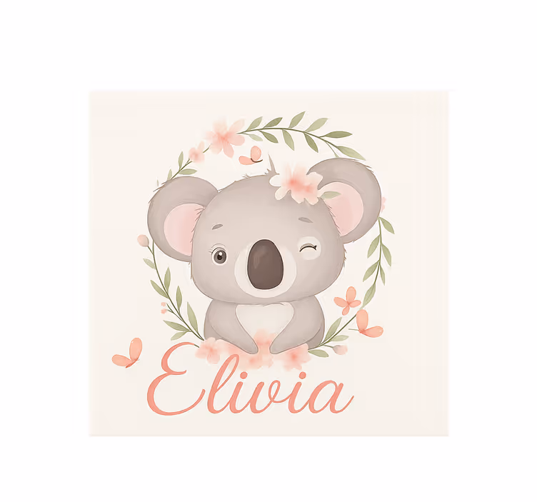 Toile fenêtre personnalisé koala avec nom - TenStickers