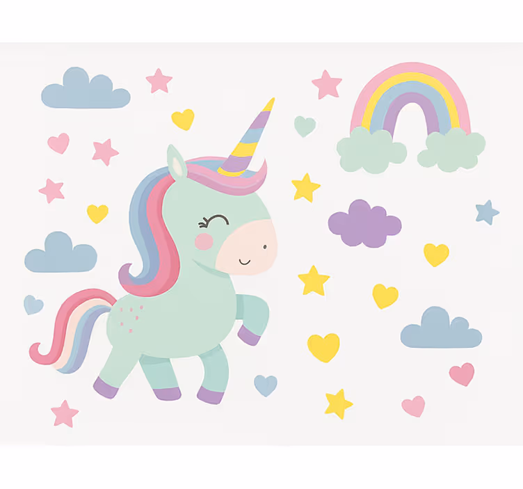 Toile fenêtre chambre enfant motif de licorne coloré - TenStickers