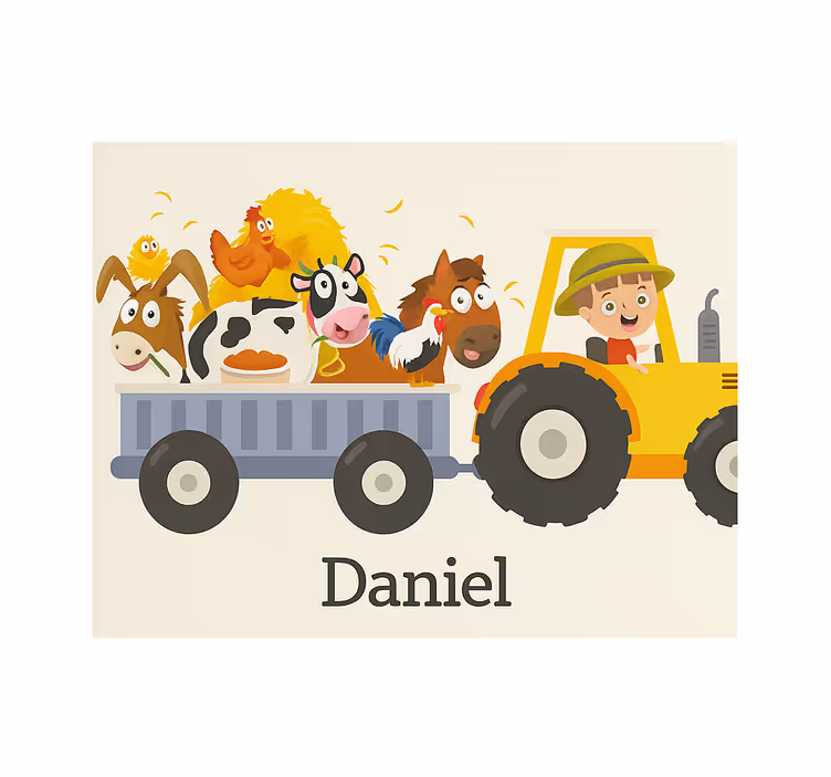 Toile fenêtre personnalisé tracteur agricole avec nom - TenStickers