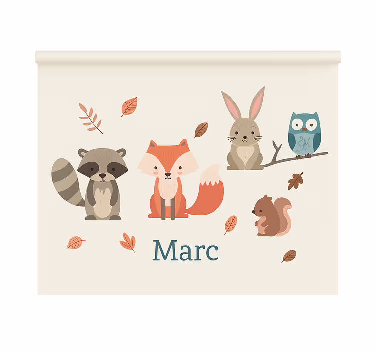 Toile fenêtre chambre enfant animaux de la forêt avec nom - TenStickers