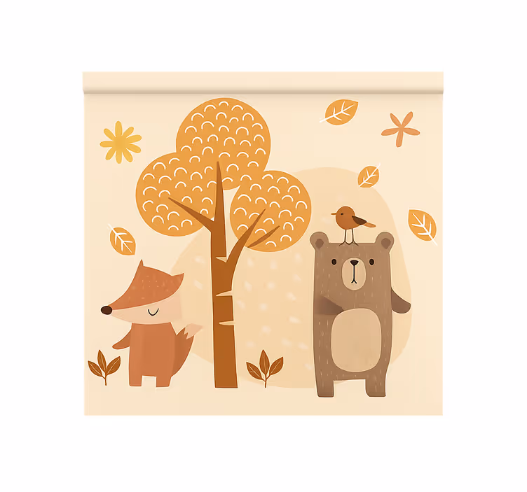 Toile fenêtre chambre enfant animaux de la forêt beige - TenStickers