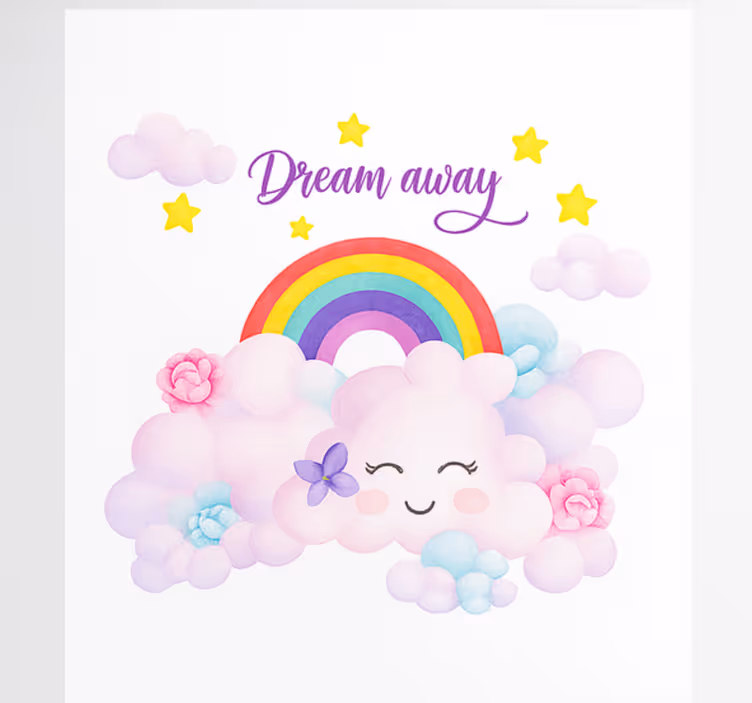 Toile fenêtre chambre enfant nuages roses et arc-en-ciel - TenStickers