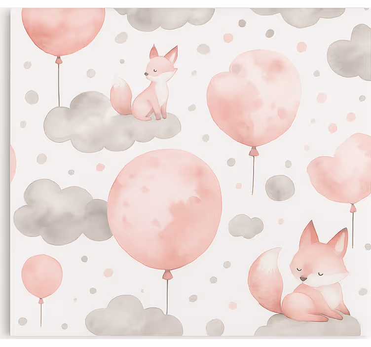 Toile fenêtre chambre enfant ballons et nuages pastel - TenStickers