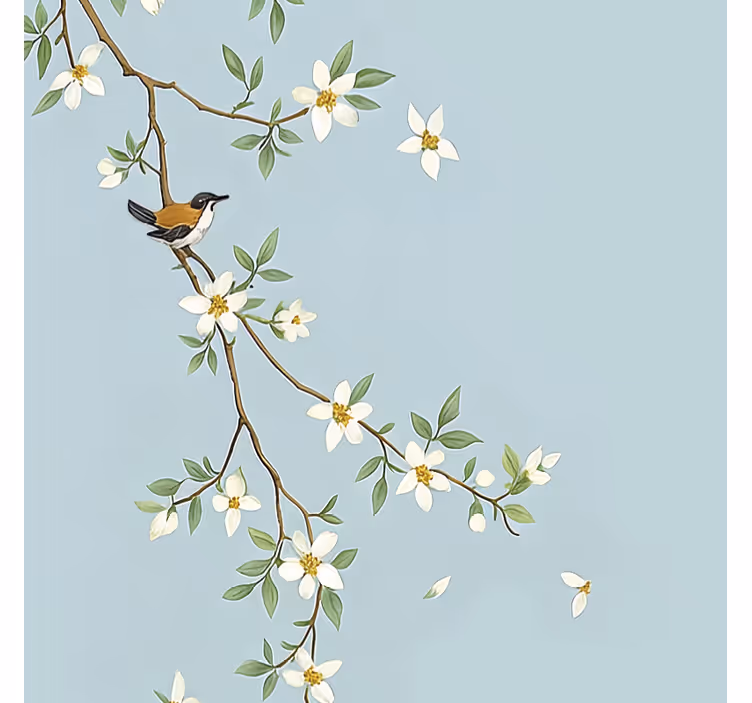 Toile fenêtre chambre couple oiseaux des branches en fleurs - TenStickers
