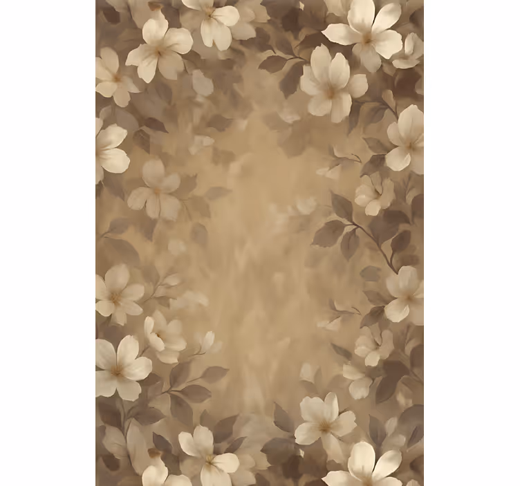 Toile fenêtre salon fleurs peintes en beige - TenStickers