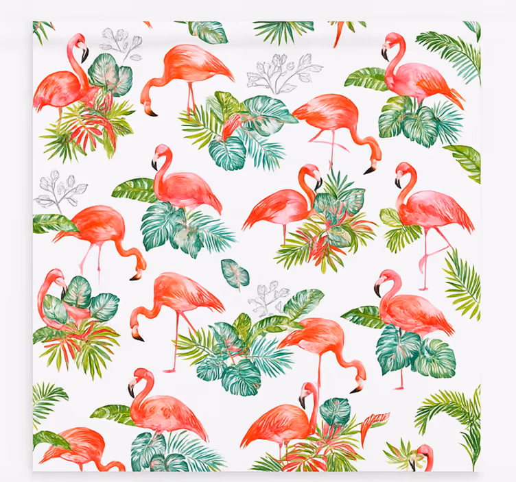 Toile fenêtre cuisine motif tropical de flamants roses - TenStickers