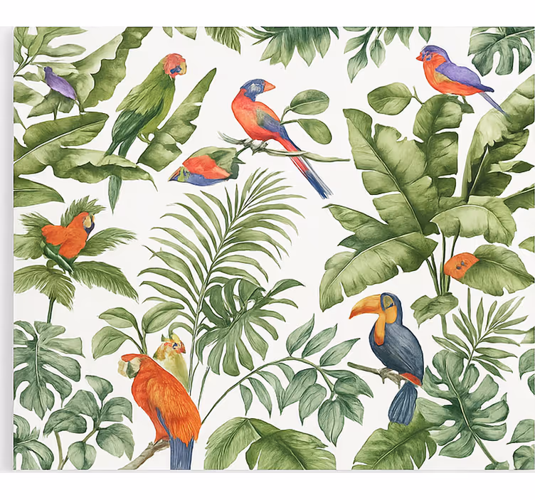Toile fenêtre salon imprimé oiseau tropical - TenStickers
