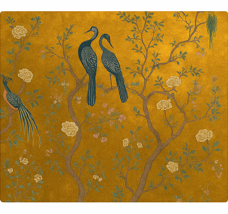 Toile fenêtre salon chinoiserie dorée ornée - TenStickers
