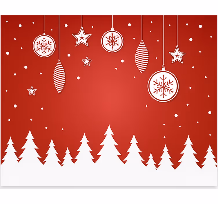 Toile fenêtre salon sapins de noël rouges - TenStickers