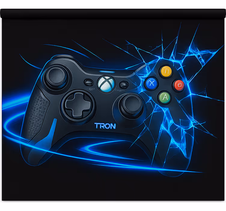 Toile fenêtre geek manette bleu néon brisée - TenStickers
