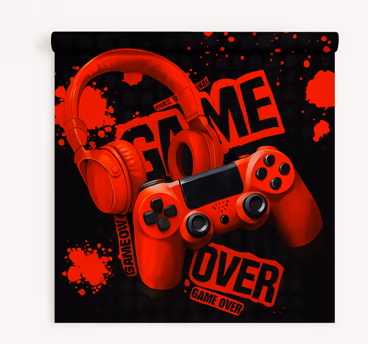 Toile fenêtre geek casque rouge, jeu terminé - TenStickers