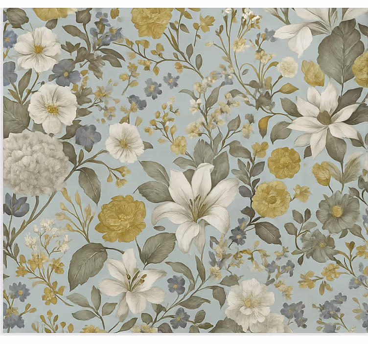Toile fenêtre salle à manger fleurs aux tons olive - TenStickers
