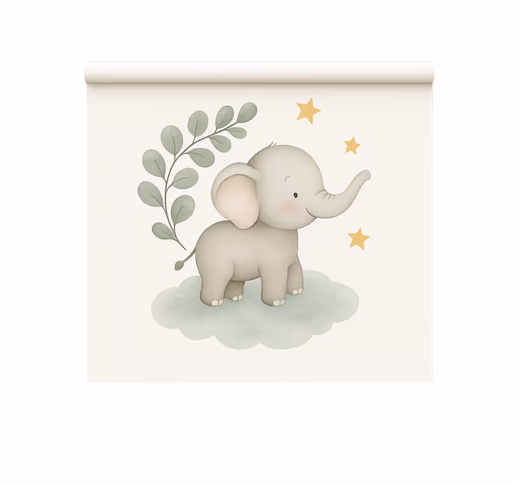 Toile fenêtre nordique éléphant bébé nuage personnalisable - TenStickers