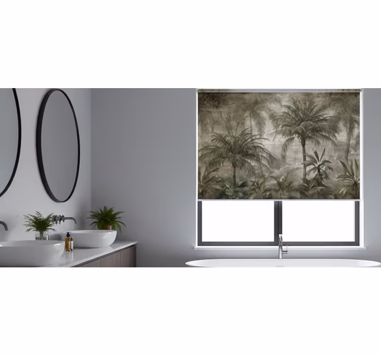 Toile fenêtre arbre forêt de palmiers minimaliste - TenStickers