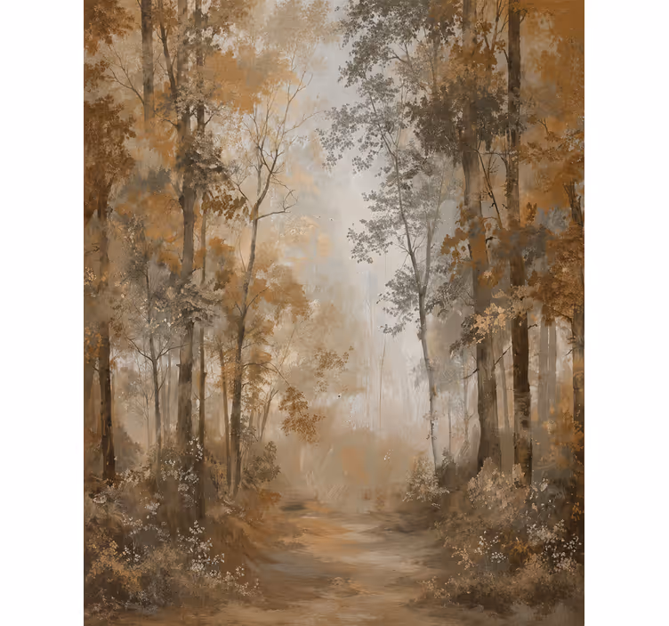 Toile fenêtre arbre bosquet d'automne doré - TenStickers