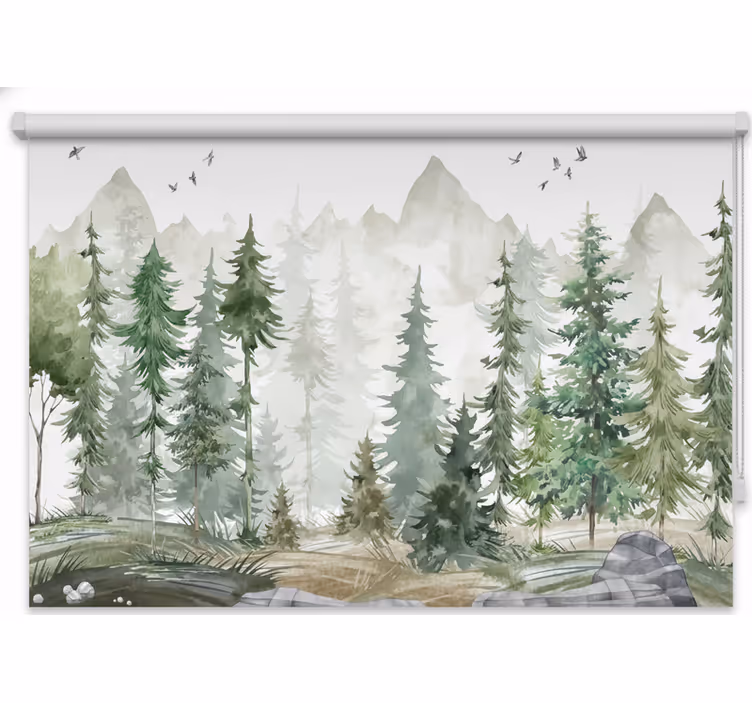 Toile fenêtre arbre pin nordique minimaliste - TenStickers