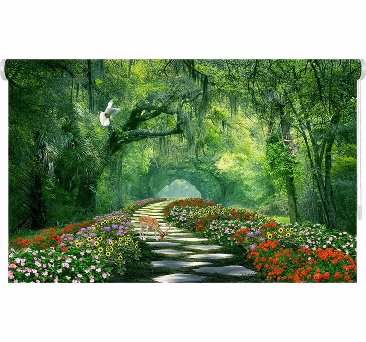 Toile fenêtre arbre chemin forestier surréaliste - TenStickers