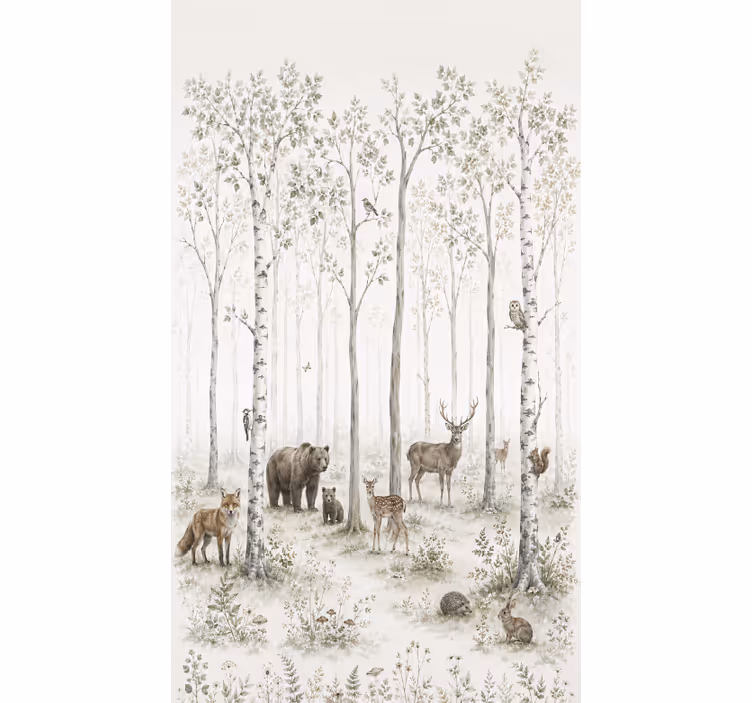 Toile fenêtre arbre croquis forestier ludique - TenStickers
