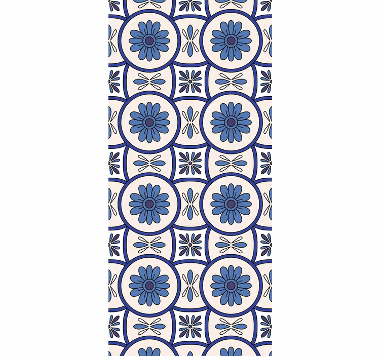 Toile fenêtre cuisine carreau portugais fleur bleu - TenStickers
