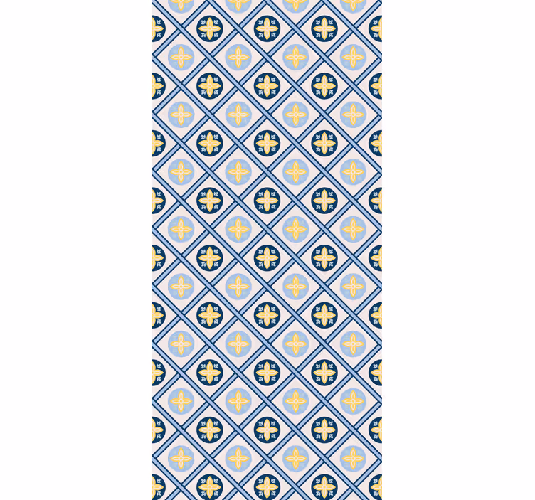 Toile fenêtre cuisine carreaux portugais bleu et jaune - TenStickers