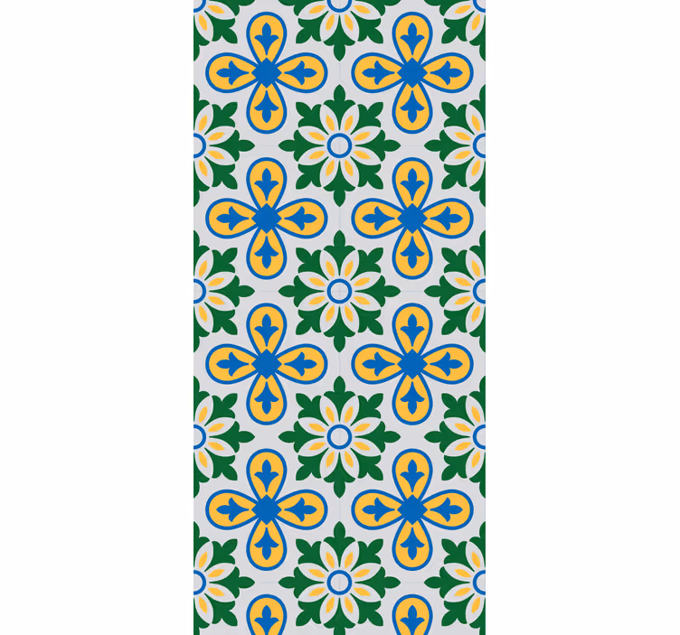 Toile fenêtre cuisine carreaux portugais jaunes et bleus - TenStickers