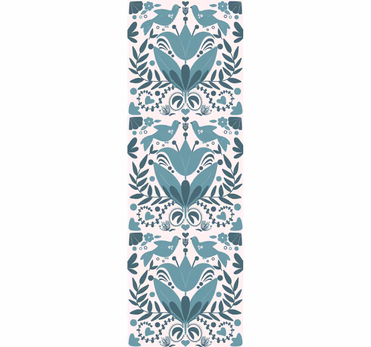 Toile fenêtre cuisine motif art populaire bleu oiseaux - TenStickers