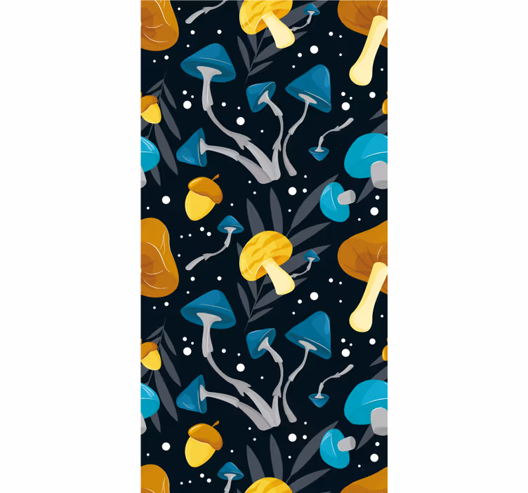 Toile fenêtre cuisine motif champignon bleu et jaune - TenStickers