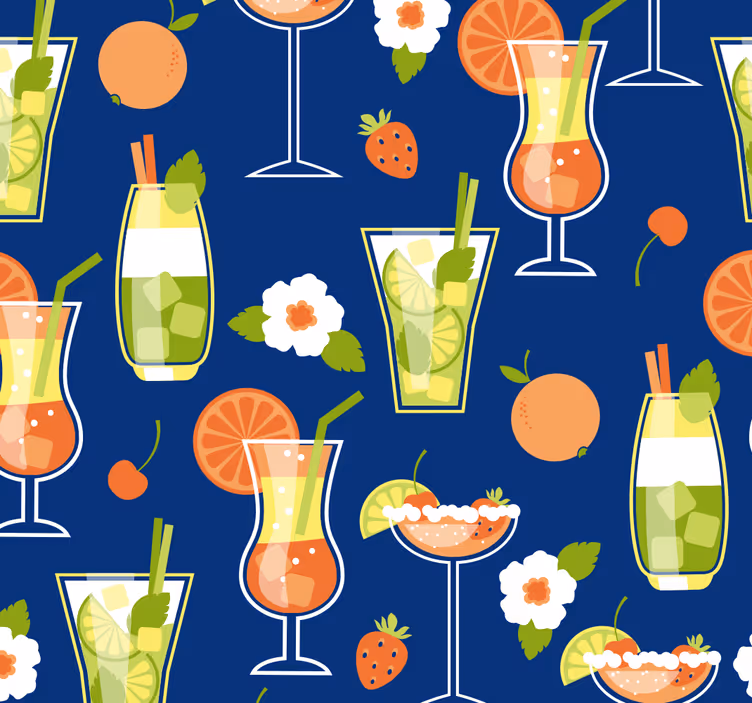 Toile fenêtre cuisine vintage avec cocktails - TenStickers