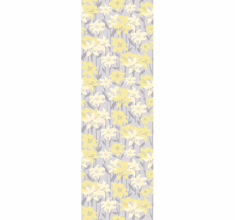 Store enrouleur salle à manger fleurs jaunes sur fond gris - TenStickers