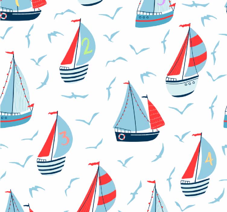 Toile fenêtre chambre enfant voiliers et oiseaux - TenStickers