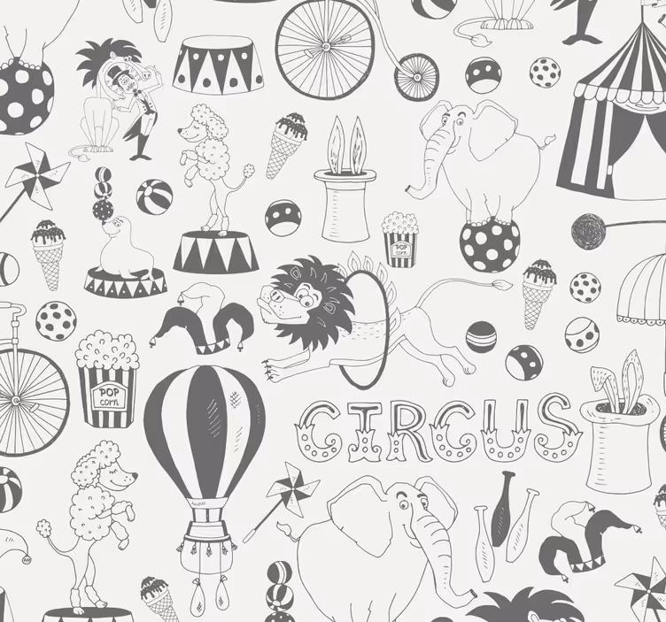 Toile fenêtre chambre enfant imprimé sur le thème cirque - TenStickers