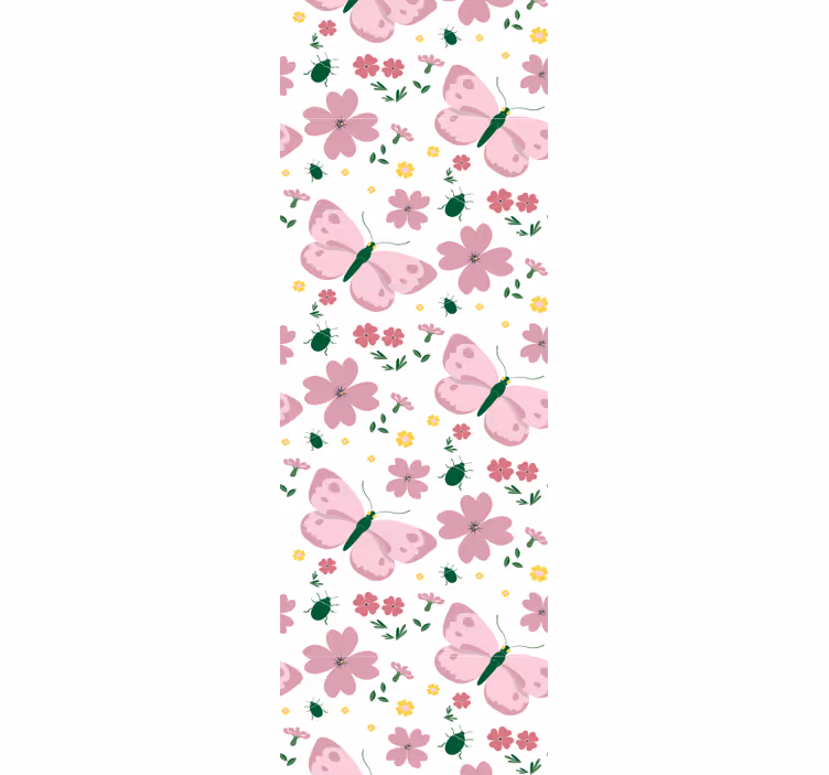 Toile fenêtre chambre enfant motif fleurs roses et papillons - TenStickers