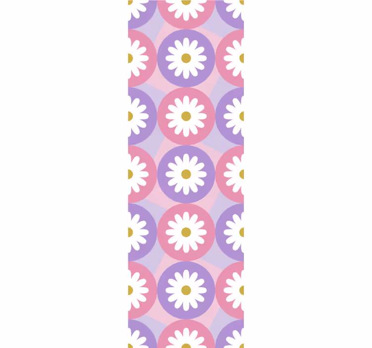 Toile fenêtre chambre enfant motif floral carré rose violet - TenStickers