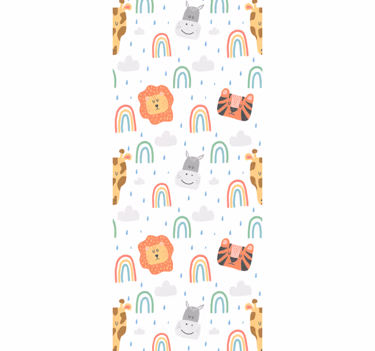 Toile fenêtre chambre enfant animaux et arc-en-ciel pastel - TenStickers