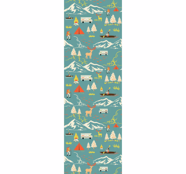 Toile fenêtre chambre enfant homme de camping arbres route - TenStickers