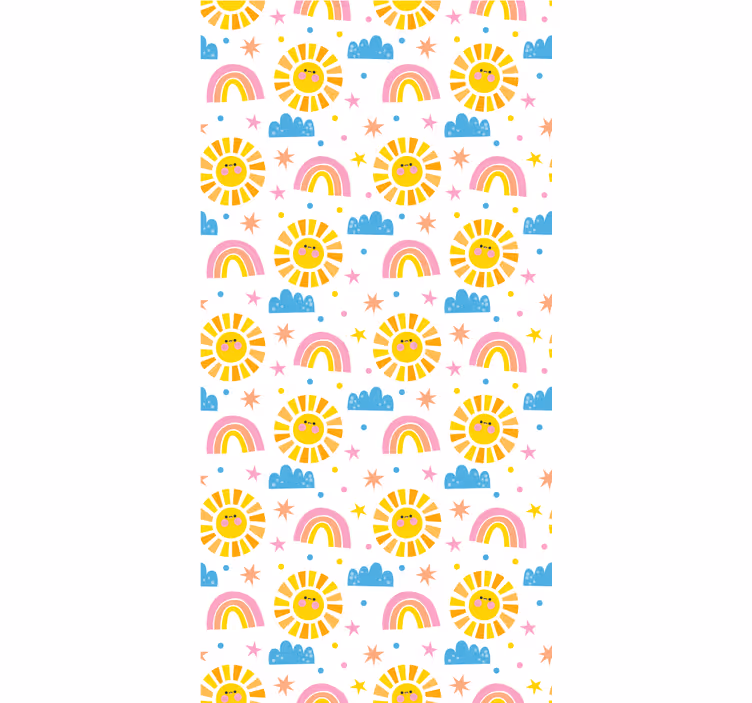 Toile fenêtre chambre enfant arc-en-ciel, soleils et nuages - TenStickers