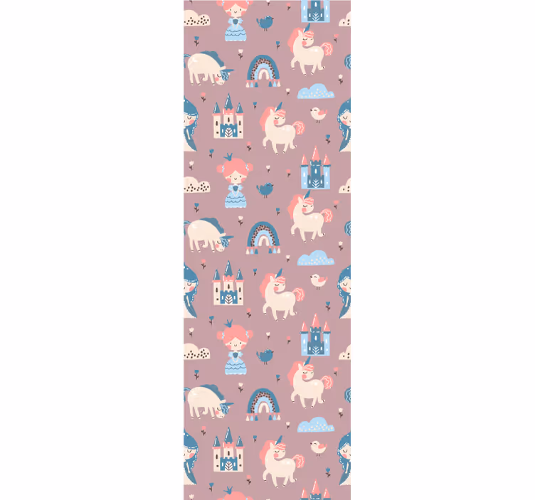 Toile fenêtre chambre enfant licornes et princesses pastel - TenStickers
