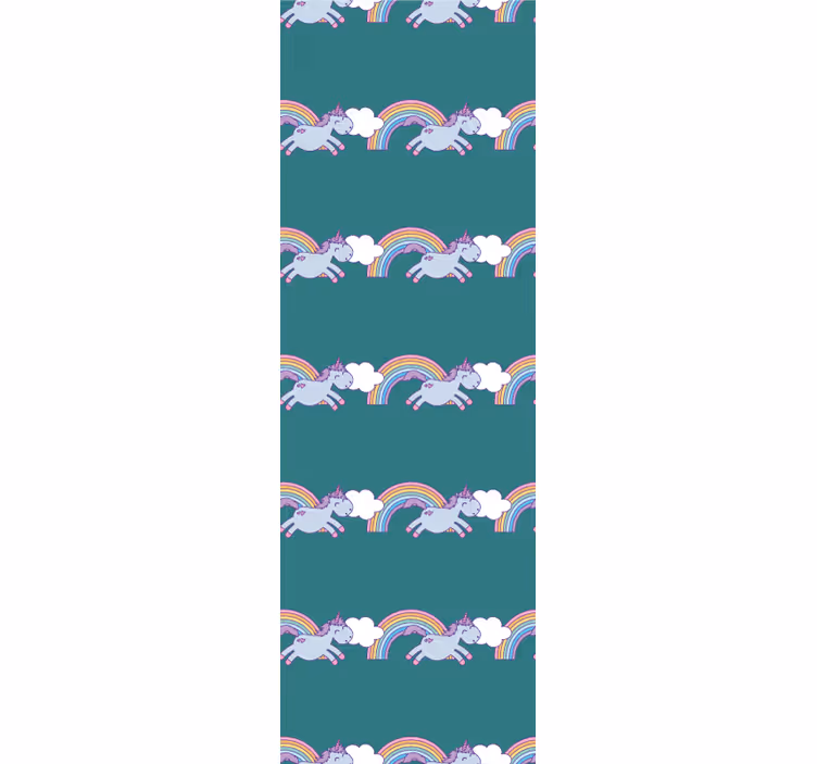 Toile fenêtre chambre enfant fond teal avec licornes - TenStickers