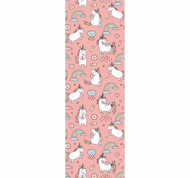 Toile fenêtre chambre enfant licornes roses et arcs-en-ciel - TenStickers