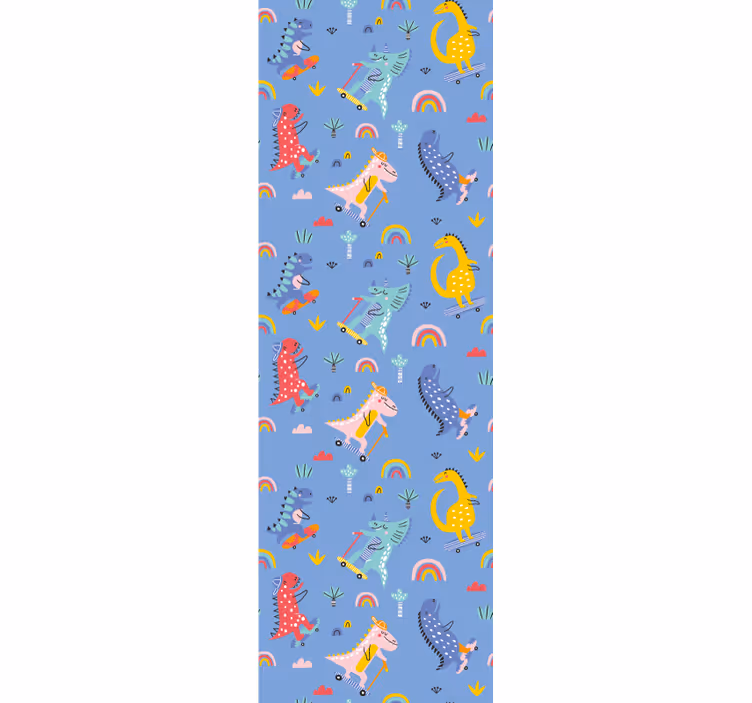 Toile fenêtre chambre enfant dinosaures patineurs mignons - TenStickers