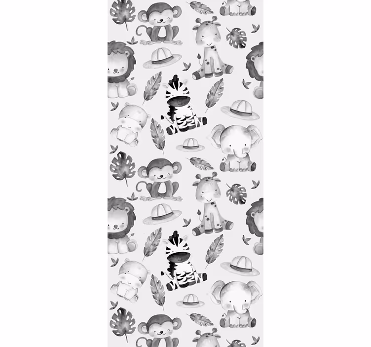 Toile fenêtre chambre enfant animaux de zoo gris - TenStickers