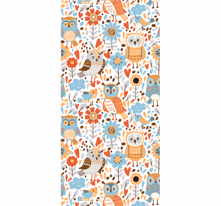 Toile fenêtre chambre enfant hiboux colorés et fleurs - TenStickers