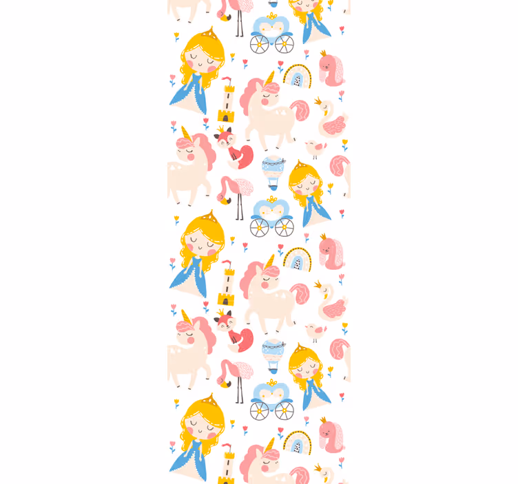 Toile fenêtre chambre enfant princes et licornes cartoon - TenStickers