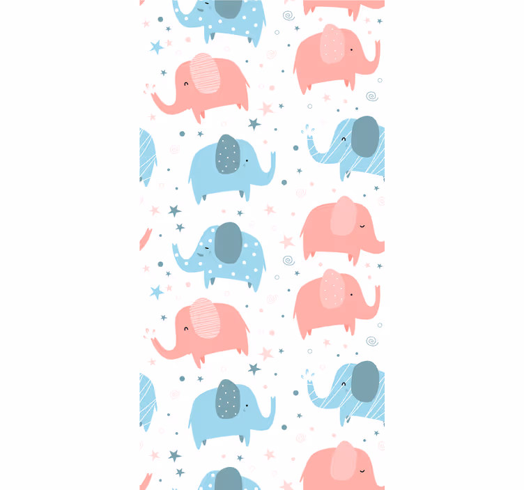 Toile fenêtre chambre enfant éléphant rose et bleu - TenStickers