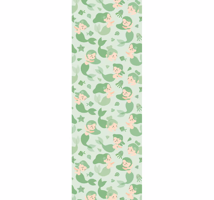Toile fenêtre chambre enfant sirène verte souriante - TenStickers