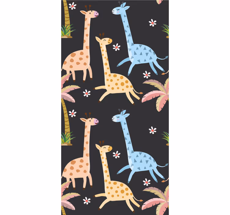 Toile fenêtre chambre enfant palmiers gris et animaux - TenStickers