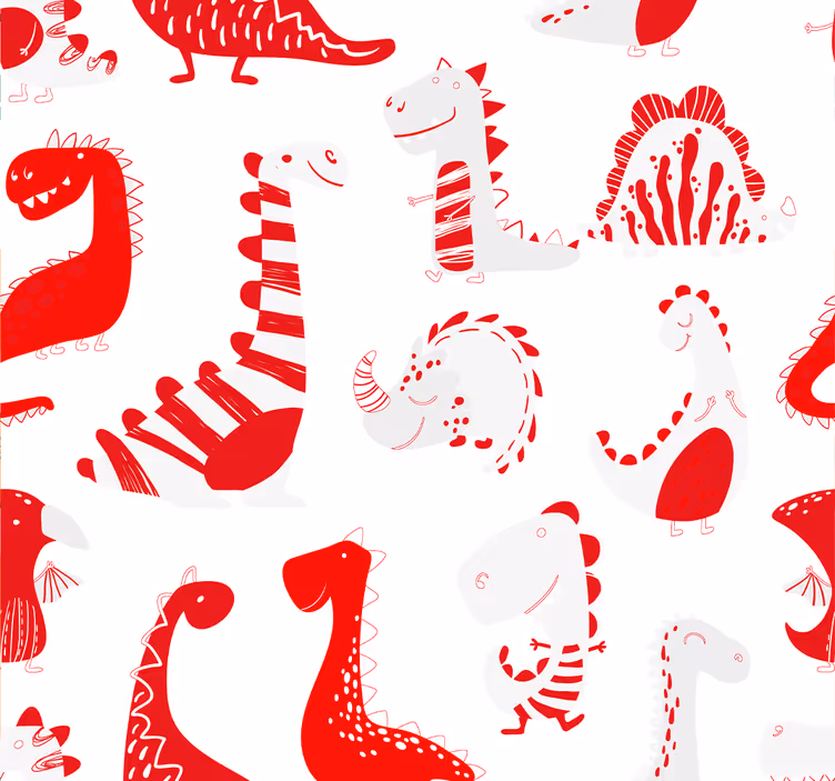 Toile fenêtre chambre enfant croquis de dinosaures rouges - TenStickers